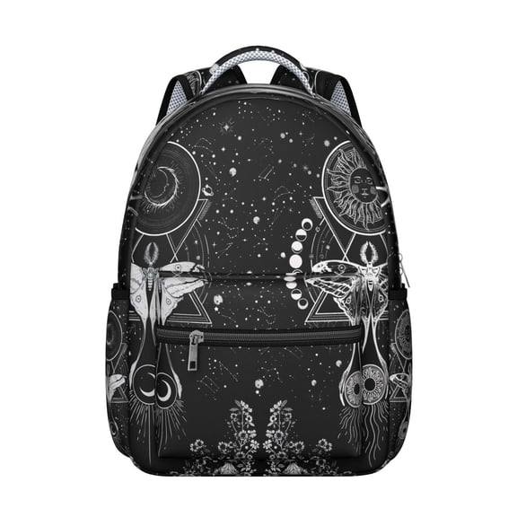 Steampunk Gothic Student Backpack Durable Waterproof School Bag with Dark Celestial Elements Print, Breathable Padding, Adjustable Straps for Outdoor Adventures and Commuting