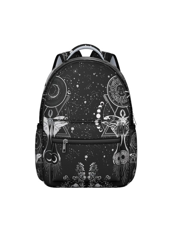 Steampunk Gothic Student Backpack Durable Waterproof School Bag with Dark Celestial Elements Print, Breathable Padding, Adjustable Straps for Outdoor Adventures and Commuting