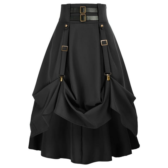 Steampunk High Waist Skirt for Women, Gothic Vintage Bustle Skirt, Ruffle Layered Adjustable Midi Skirt
