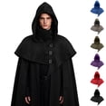 thumbnail image 1 of Steampunk Hooded Cowl Renaissance Gothic Shoulder Shawl Short Cape Medieval Cloak with Buckles Cosplay Costume, 1 of 10