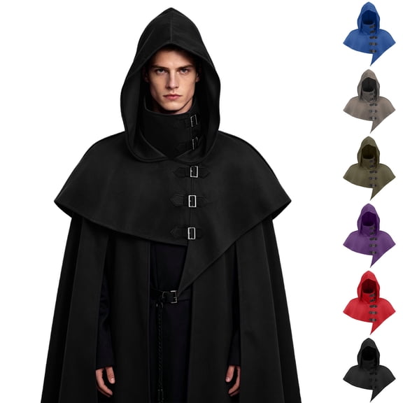 Steampunk Hooded Cowl Renaissance Gothic Shoulder Shawl Short Cape Medieval Cloak with Buckles Cosplay Costume
