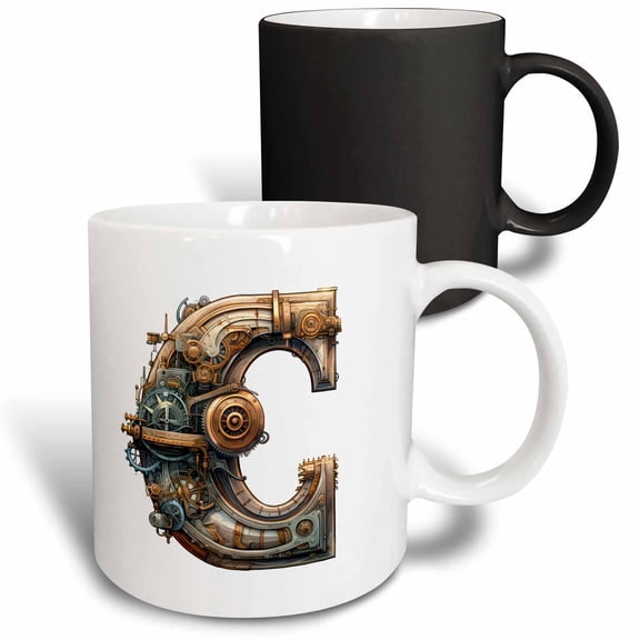 3drose, Steampunk Image of Metal Monogram Initial C, 11oz Magic Transforming Mug