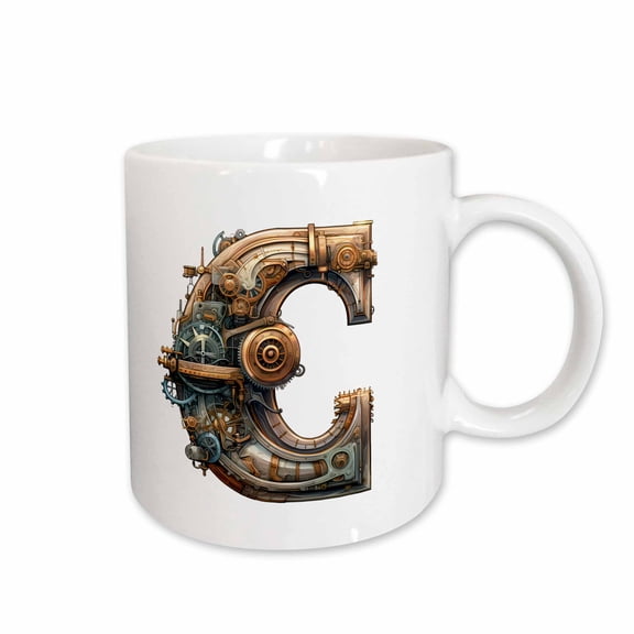 3drose, Steampunk Image of Metal Monogram Initial C, 11oz Mug