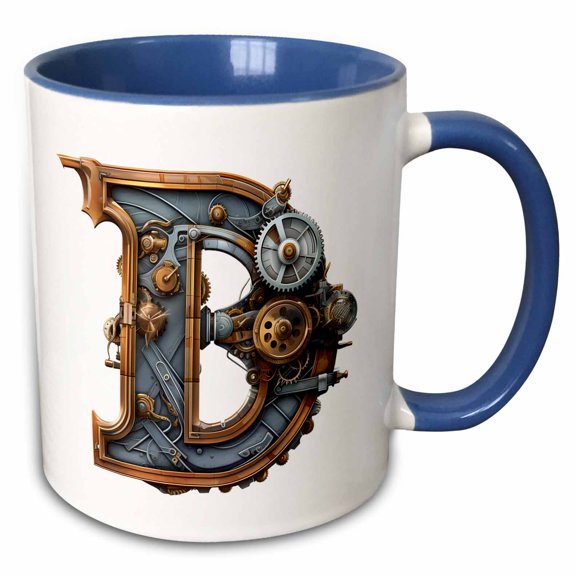 3drose, Steampunk Image of Metal Monogram Initial D, 11oz Two-tone Blue Mug
