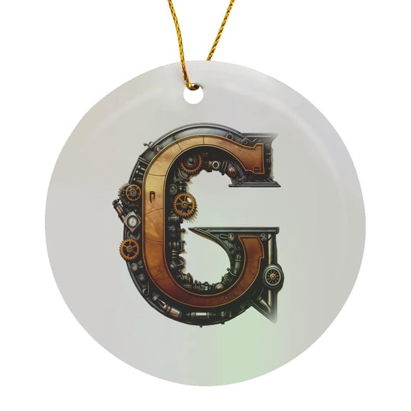 3drose, Steampunk Image of Metal Monogram Initial G, Circle Porcelain Ornament
