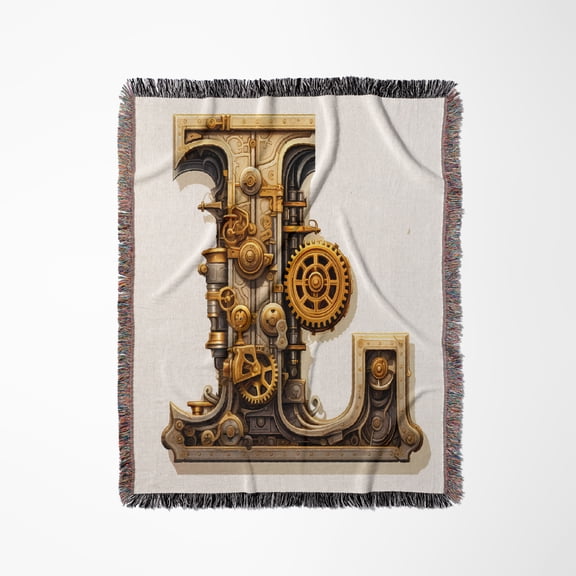 Steampunk Image Of Metal Monogram Initial L, Woven Blanket