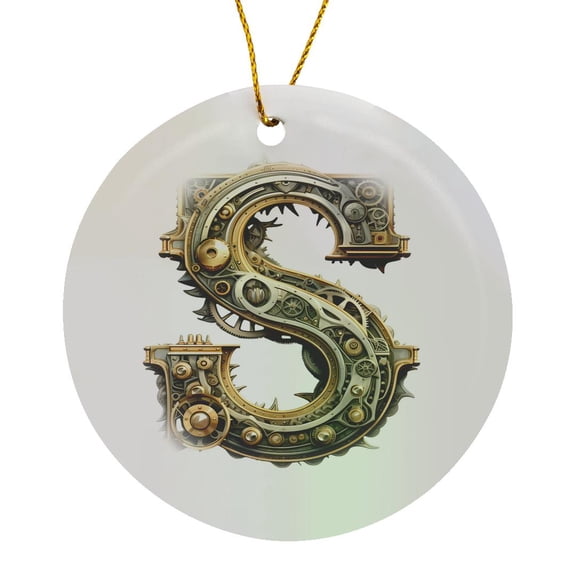 3drose, Steampunk Image of Metal Monogram Initial S, Circle Porcelain Ornament