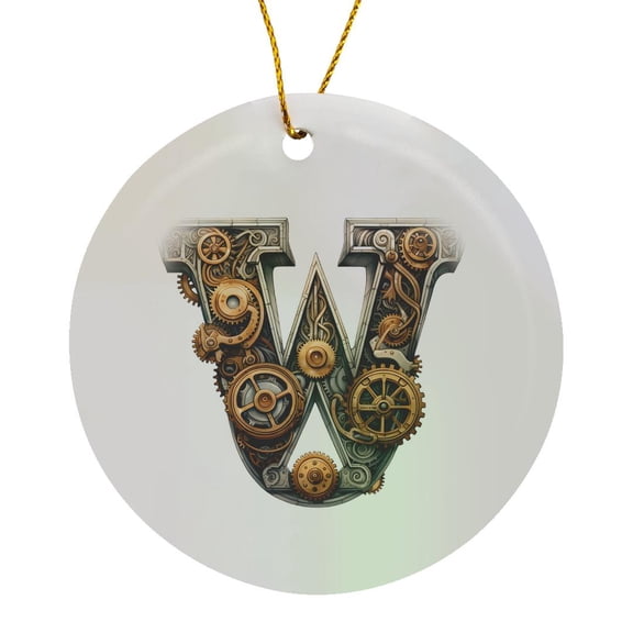 3drose, Steampunk Image of Metal Monogram Initial W, Circle Porcelain Ornament
