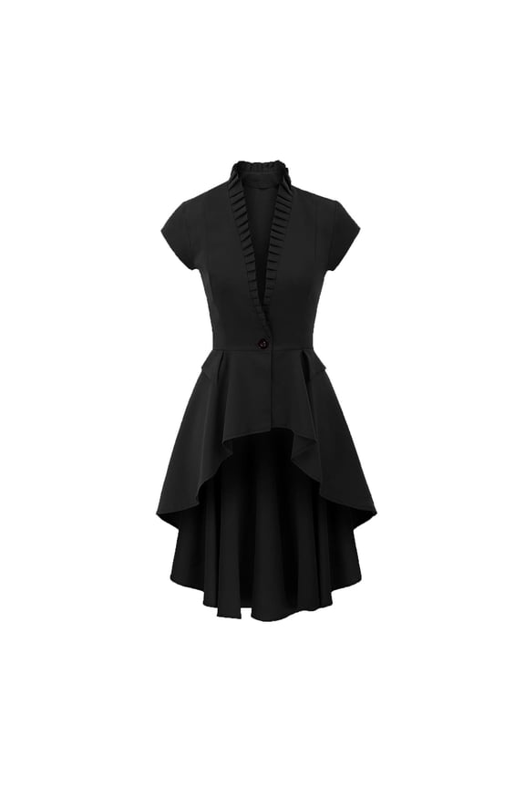 Steampunk Jackets for Women, Gothic Tailcoat Short Sleeve Coat Halloween High Low Dress Tops Black S