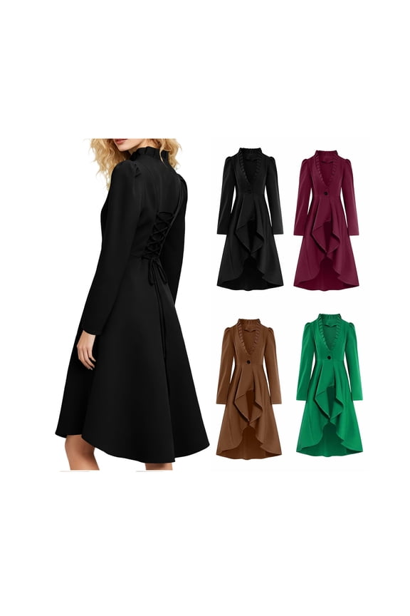 Steampunk Jackets for Women Slim Fit Halloween Costumes Solid Color Gothic Long Jacket Halloween Tailcoat Jacket