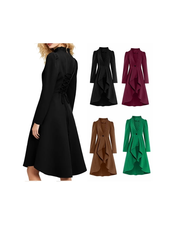 Steampunk Jackets for Women Slim Fit Halloween Costumes Solid Color Gothic Long Jacket Halloween Tailcoat Jacket