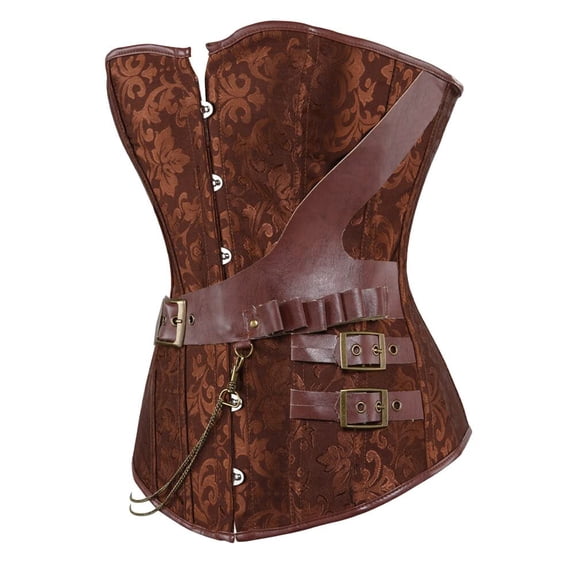 Steampunk Jacquard Women Pirate Corset Bustier Top Brown 6XL