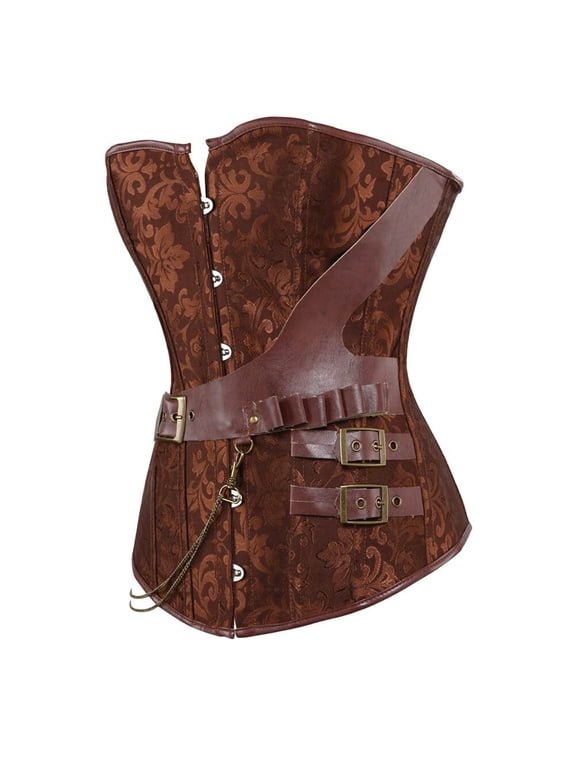 Steampunk Jacquard Women Pirate Corset Bustier Top Brown M