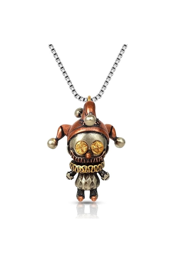 Steampunk Jester Pendant Necklace Silver Plated with Copper Gold Accents Fashion Accessory