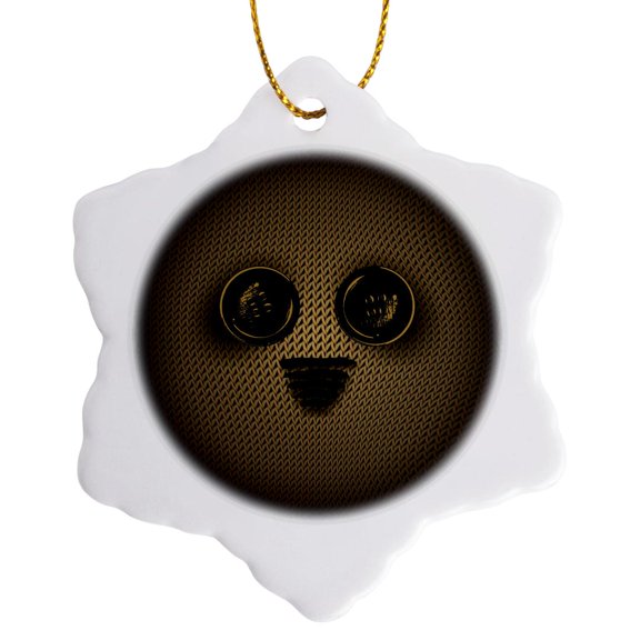 3drose, Steampunk Knitted Teddy Bear with Button Eyes, 3 inch Snowflake Porcelain Ornament