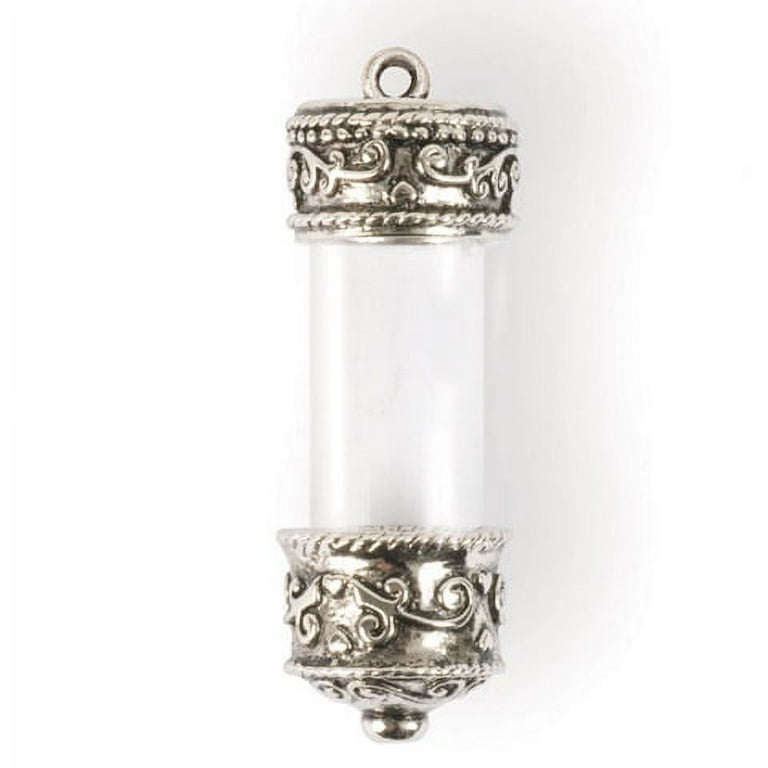 Steampunk Large Antique Silver Glass Vial Jewelry Pendant