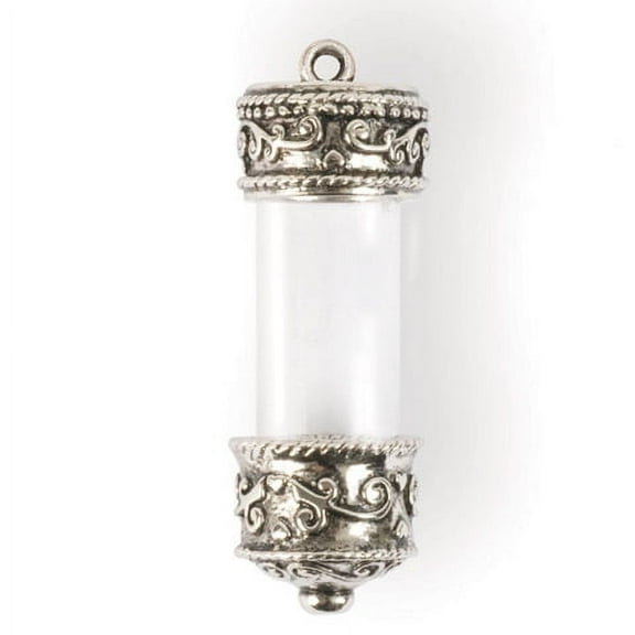 Steampunk Large Antique Silver Glass Vial Jewelry Pendant
