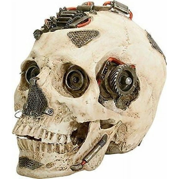 Steampunk Machine Gadget Cream Colored Closed Mouthed Skull Head 7.25"L Figurine