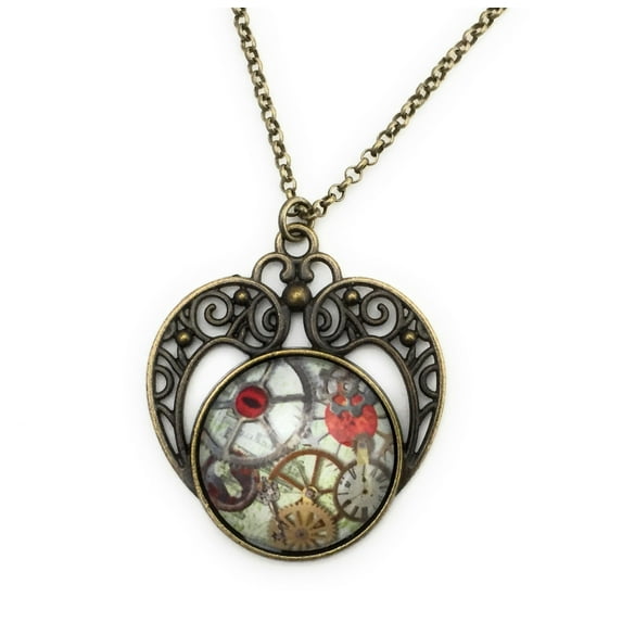 Steampunk Mechanical Clockwork Heart Necklace for Women, Cogs and Gears, Gift for Women