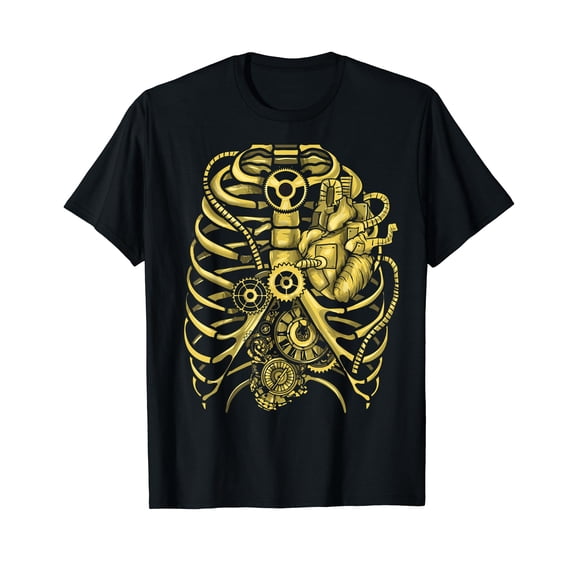 Steampunk Mechanical Heart Chest Gears Men Women Students Cotton T-Shirt
