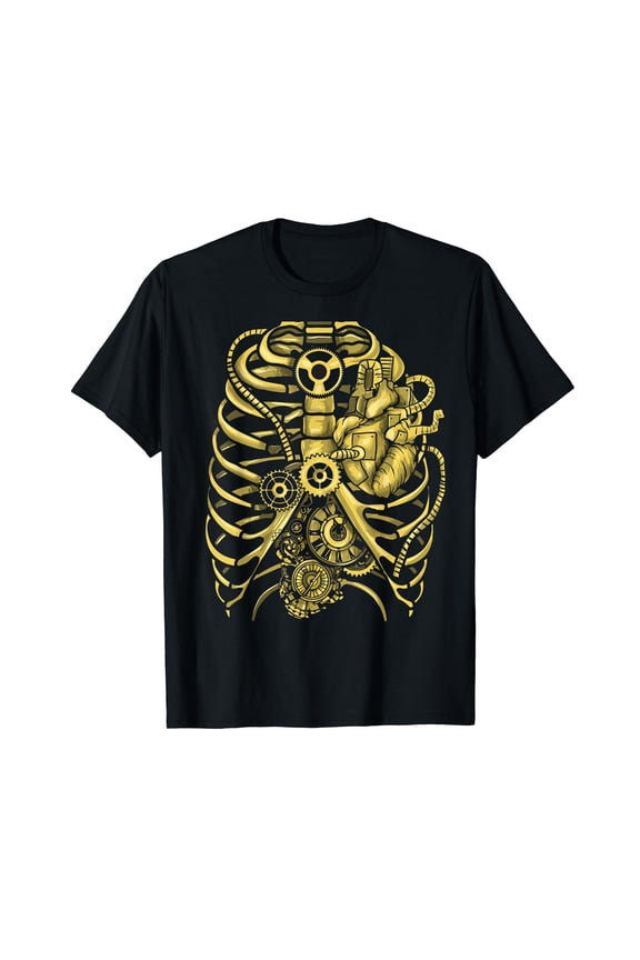 Steampunk Mechanical Heart Chest Gears Men Women Students Cotton T-Shirt