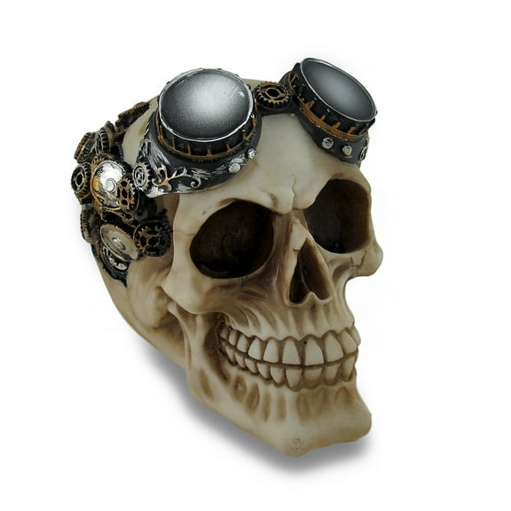 Steampunk Mechanical Skull Sculptural Statue Gears and Goggles