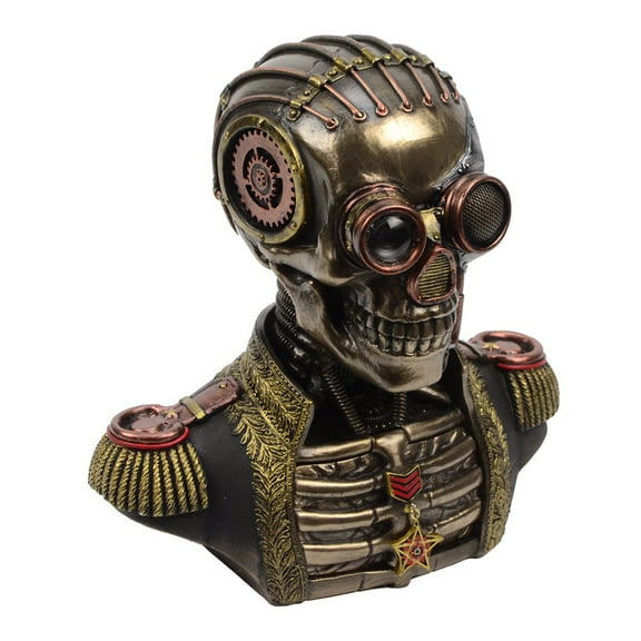 Steampunk Mechanical Skull with Gear Brain Band Uniform Bust Double Trinket Secret Stash Box Statue Sculpture