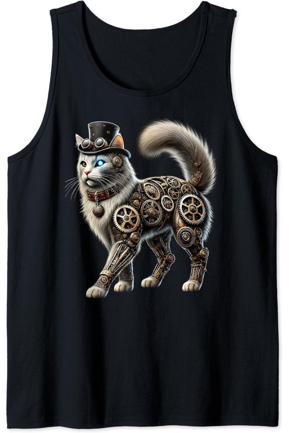 Steampunk Medieval Fantasy Apparel Steampunk Cat Tank Top Size S-3XL