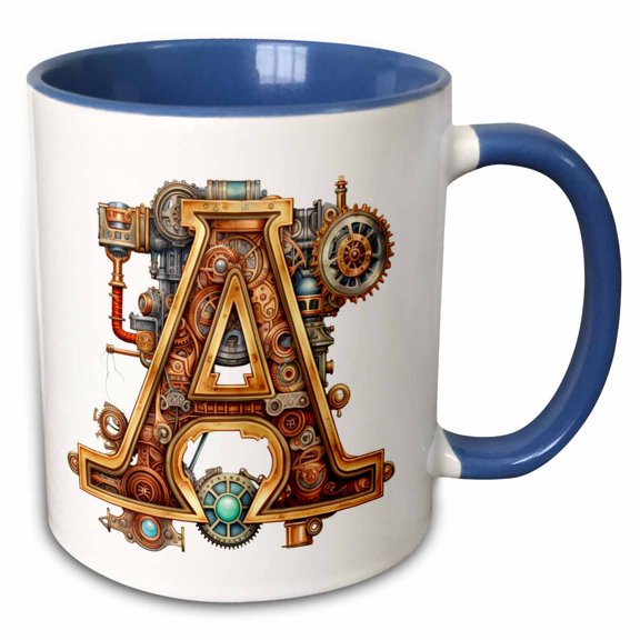3drose, Steampunk Monogram Initial A, 15oz Two-tone Blue Mug