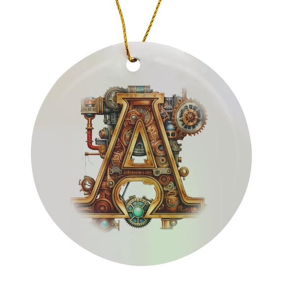3drose, Steampunk Monogram Initial A, Circle Porcelain Ornament