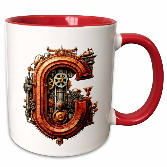 3drose, Steampunk Monogram Initial C, 11oz Two-tone Red Mug