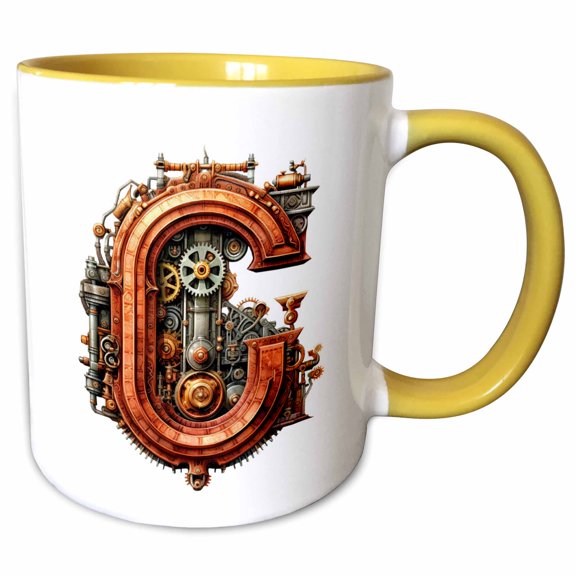 3drose, Steampunk Monogram Initial C, 11oz Two-tone Yellow Mug