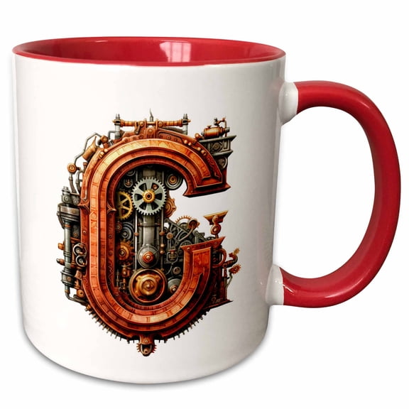 3drose, Steampunk Monogram Initial C, 15oz Two-tone Red Mug
