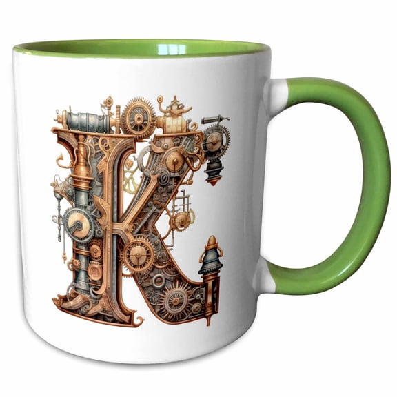 3drose, Steampunk Monogram Initial K, 11oz Two-tone Green Mug