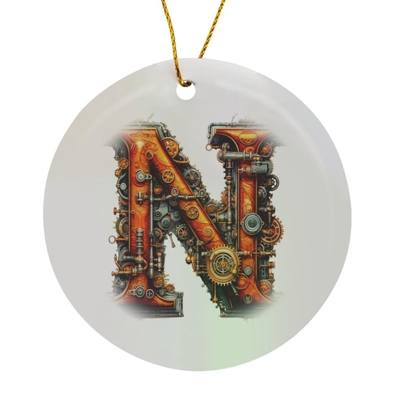 3drose, Steampunk Monogram Initial N, Circle Porcelain Ornament