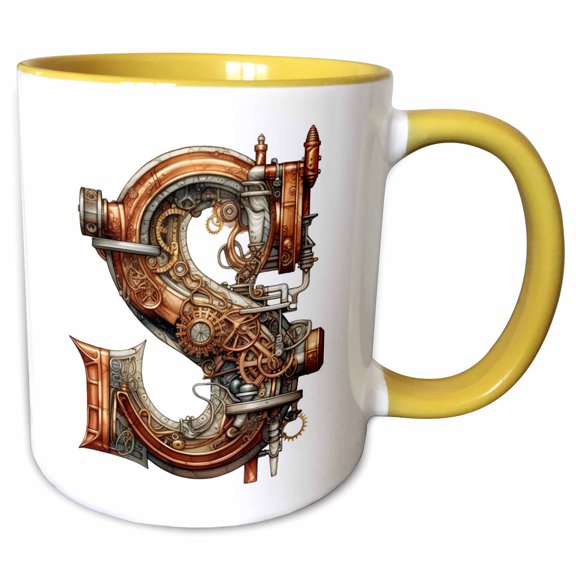 3drose, Steampunk Monogram Initial S, 11oz Two-tone Yellow Mug