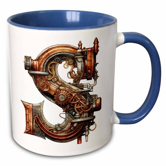 3drose, Steampunk Monogram Initial S, 15oz Two-tone Blue Mug