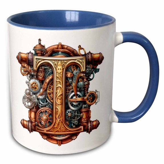 3drose, Steampunk Monogram Initial T, 11oz Two-tone Blue Mug