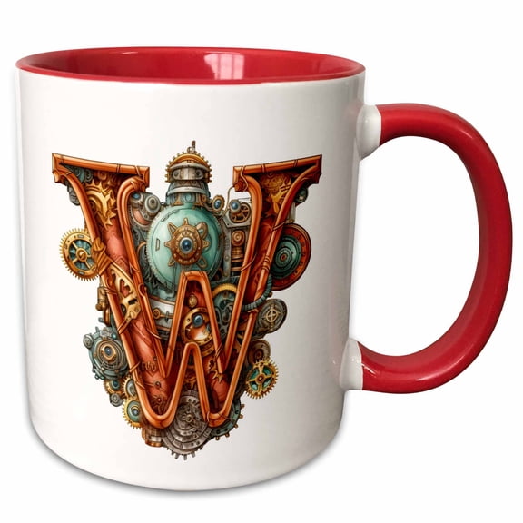 3drose, Steampunk Monogram Initial W, 11oz Two-tone Red Mug