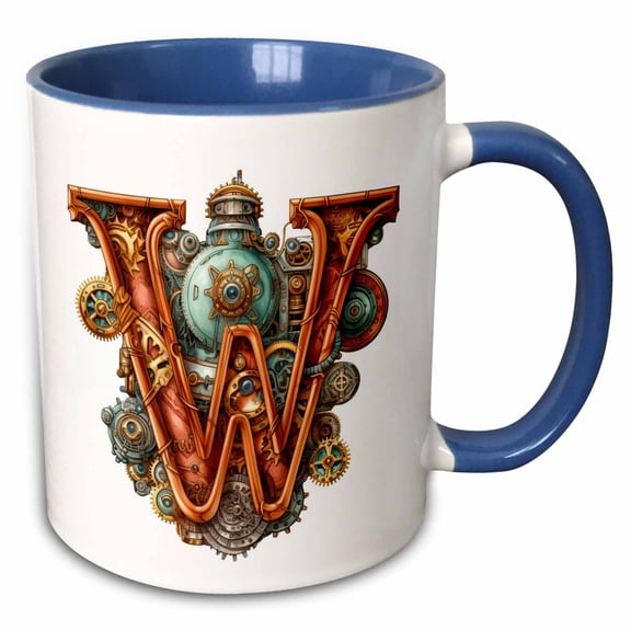 3drose, Steampunk Monogram Initial W, 15oz Two-tone Blue Mug