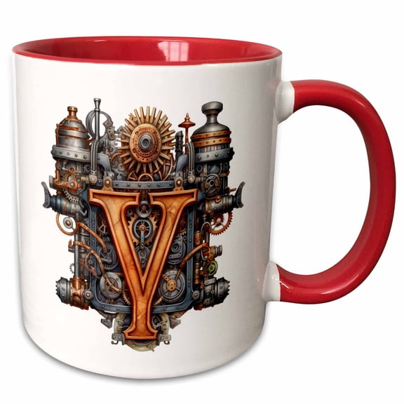 3drose, Steampunk Monogram Initial Y, 11oz Two-tone Red Mug