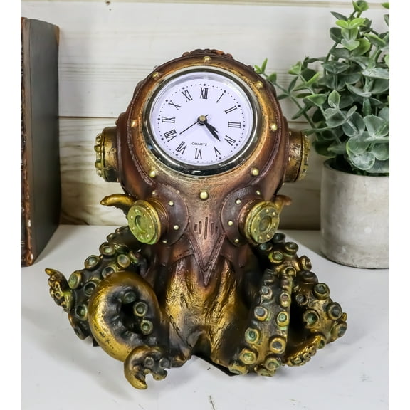 Steampunk Octopus Kraken Fighter With Tentacles Spores Table Clock Figurine