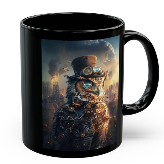 Steampunk Owl Mug Coffee Cup - 2 sizes 11oz 15oz Victorian Suit Top Hat Goggles Industrial Vintage