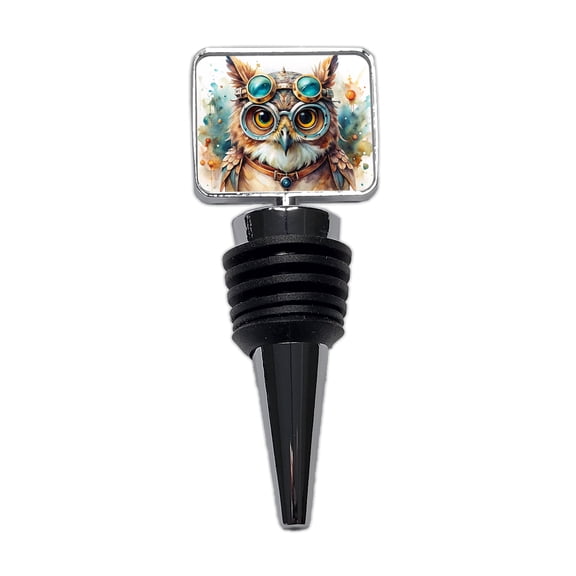 Steampunk Owl With Goggles Fantasy Sci-fi Watercolor Wine Bottle Stopper Cap Plug
