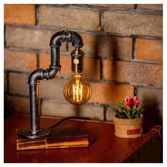 Steampunk Pipe Lamp, Vintage Industrial Water Pipe Light, Adjustable Edison Bulb Desk Lamp, Retro Iron Art Table Lamp for Loft, Cafe, Home Decor