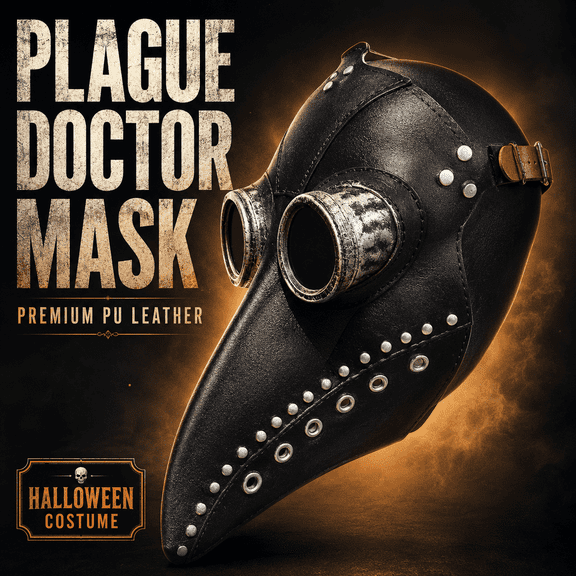 Festive Find Store Steampunk Plague Doctor Black Faux Leather Bird Halloween Costume Masks with Adjustable for Adult