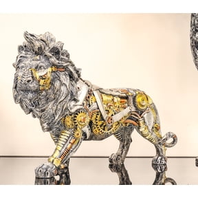 Steampunk Pressure Valve Bionic Geared Cyborg Lion King Prowling Figurine