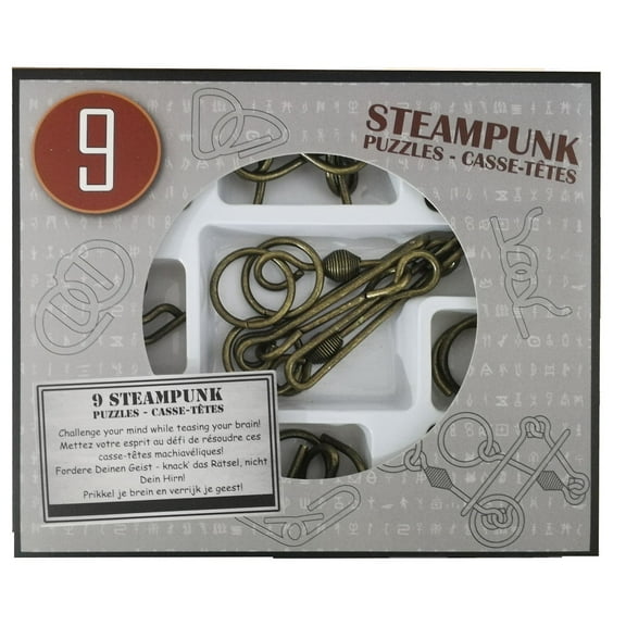 Steampunk Puzzles Set Gray Box - 9 Disentanglement Metal Puzzles
