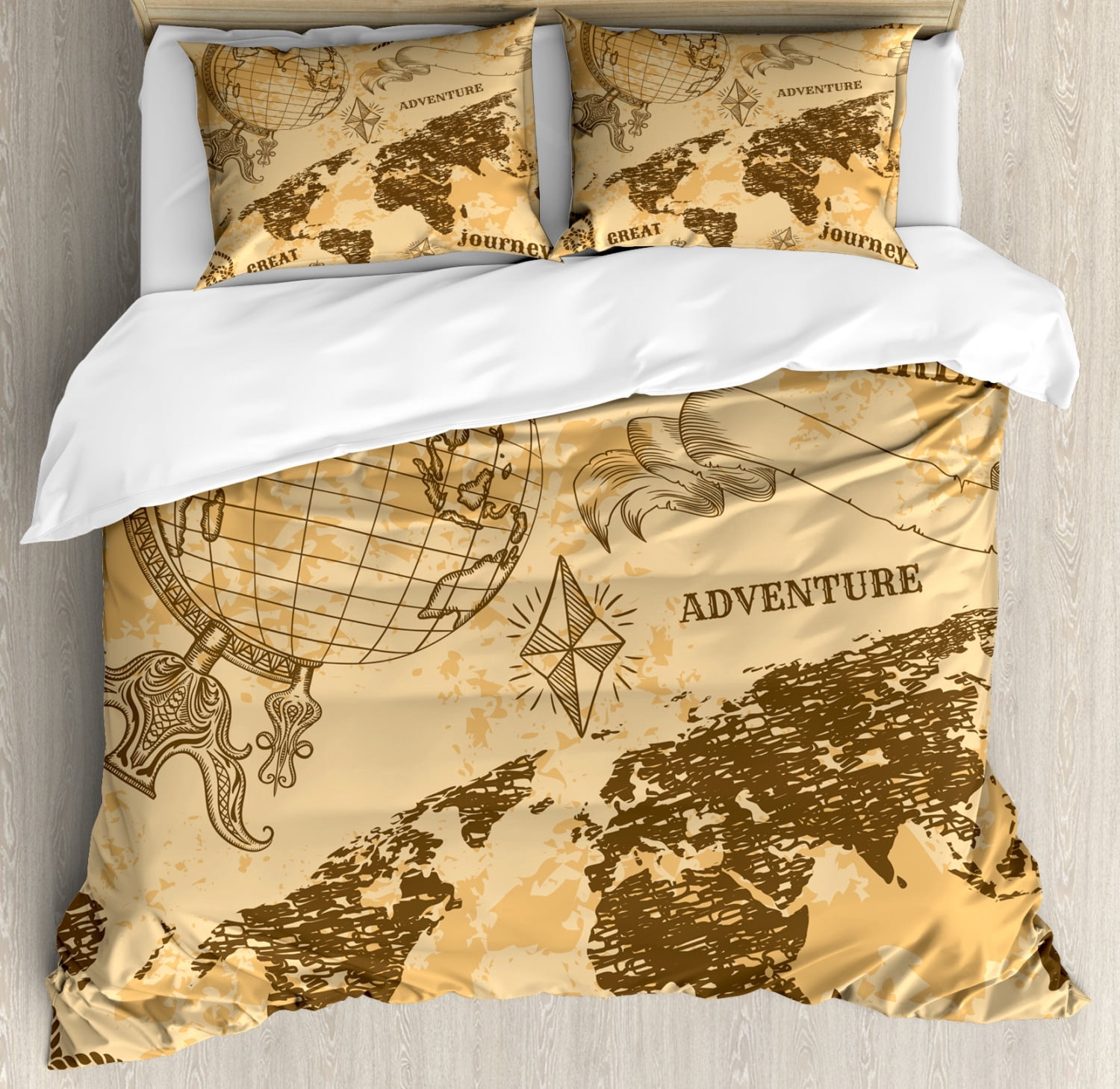 Steampunk Queen Size Duvet Cover Set, Pattern with Abstract World Map ...