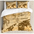 thumbnail image 1 of Steampunk Queen Size Duvet Cover Set, Pattern with Abstract World Map Rope Knots Sketch Adventure Theme, Decorative 3 Piece Bedding Set with 2 Pillow Shams, Brown Pale Orange Beige, by Ambesonne, 1 of 3